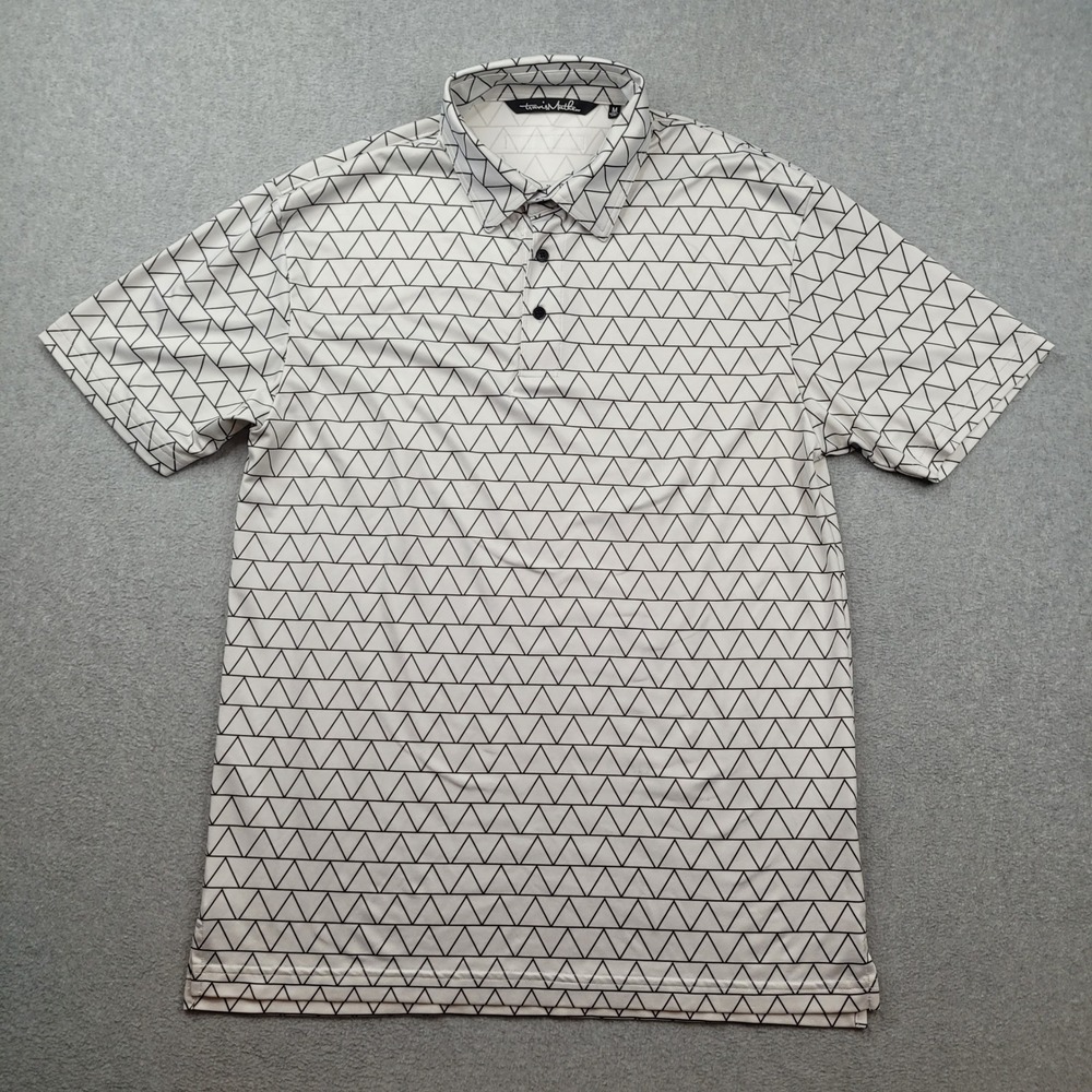 Travis Mathew Polo Mens Medium White Geometric Triangle Print Short Sleeve
